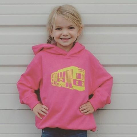 Toddler Boston MBTA Green Line Subway Trolley Hooded Sweatshirt - Heather Hot Pink